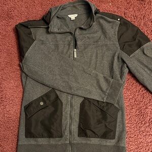 Calvin Klein Men’s Gray Zip-Up Sweater with Black Pocket Panels